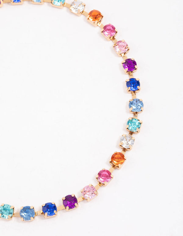 Gold Rainbow Diamante Link Choker