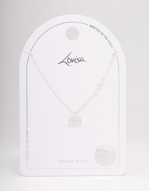 Silver Plated Aquarius Necklace With Cubic Zirconia Pendant