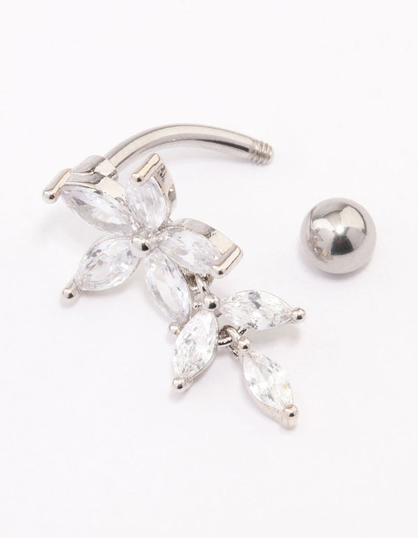 Surgical Steel Flower Marquise Drop Belly Ring