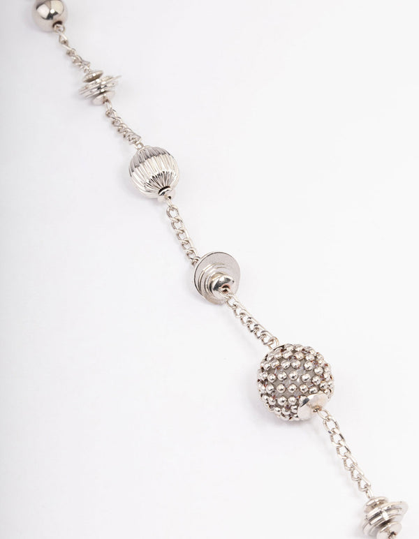 Silver Short Texture Multi Round Necklace