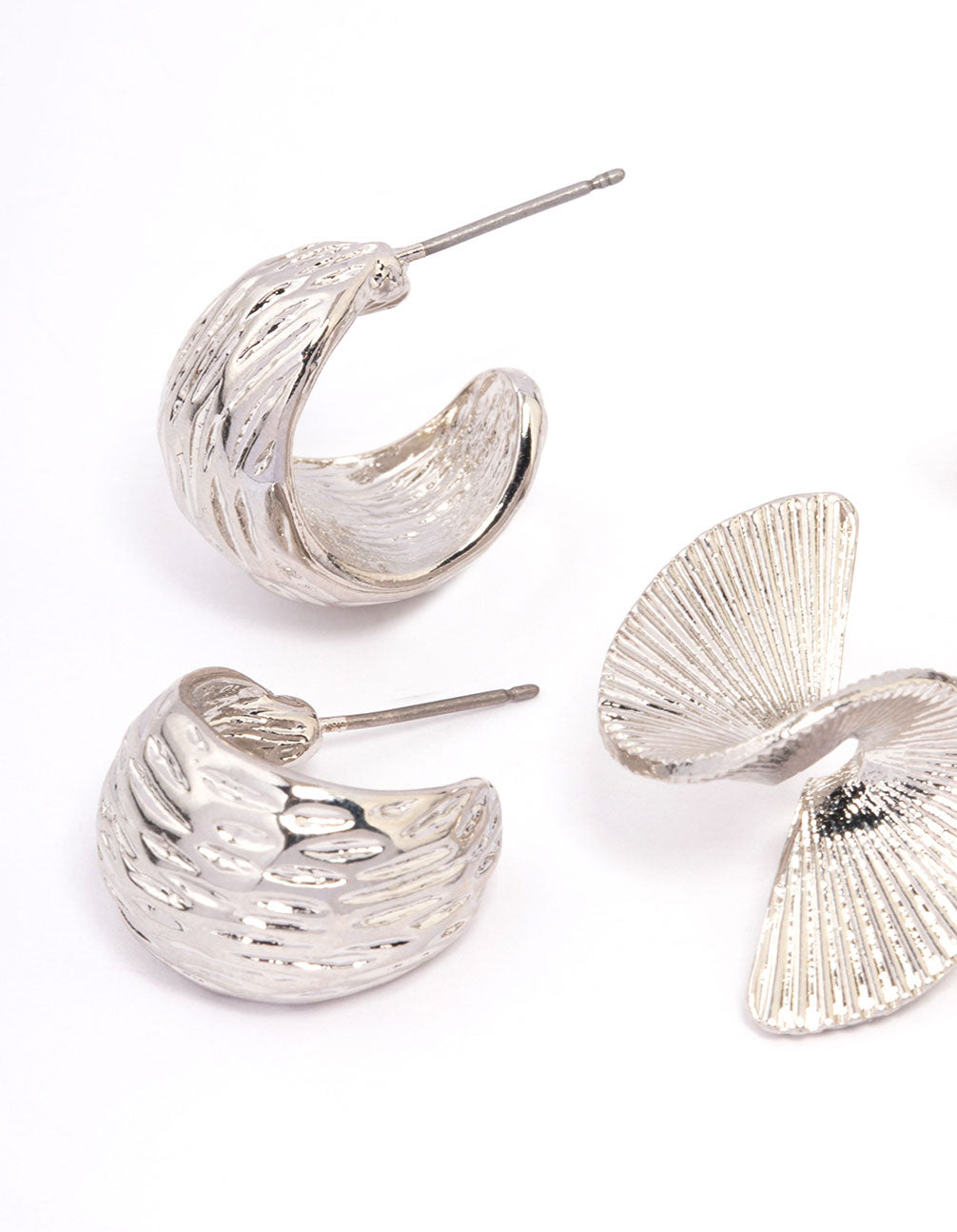 Silver Textured Hoop Earrings Pack