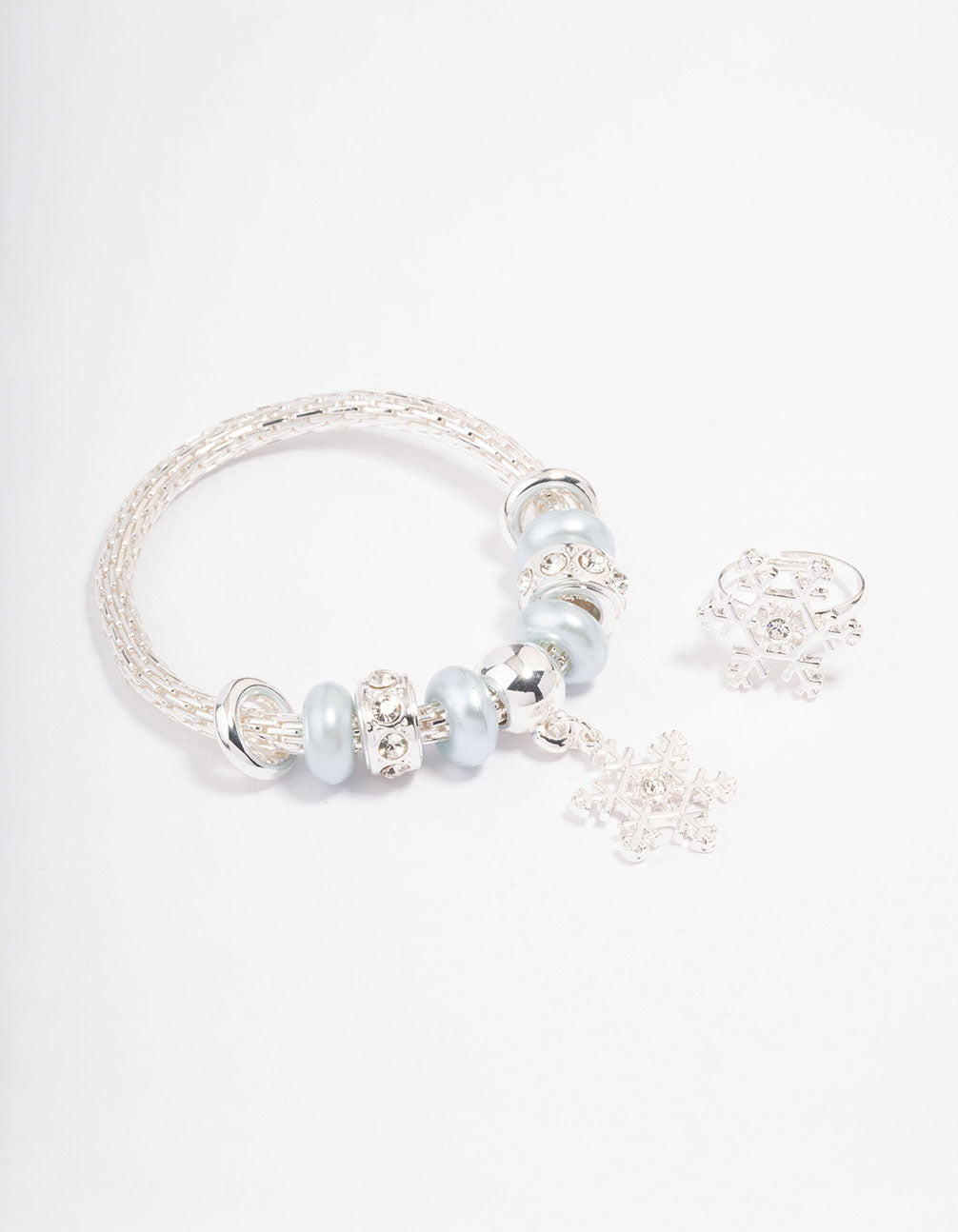 Kids Silver Christmas Snowflake Bracelet & Ring Pack