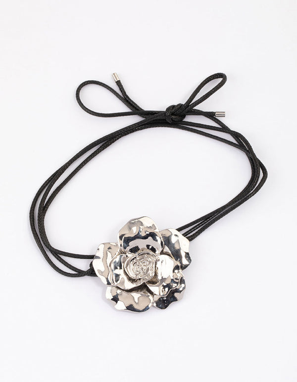 Silver Flower Cord Choker