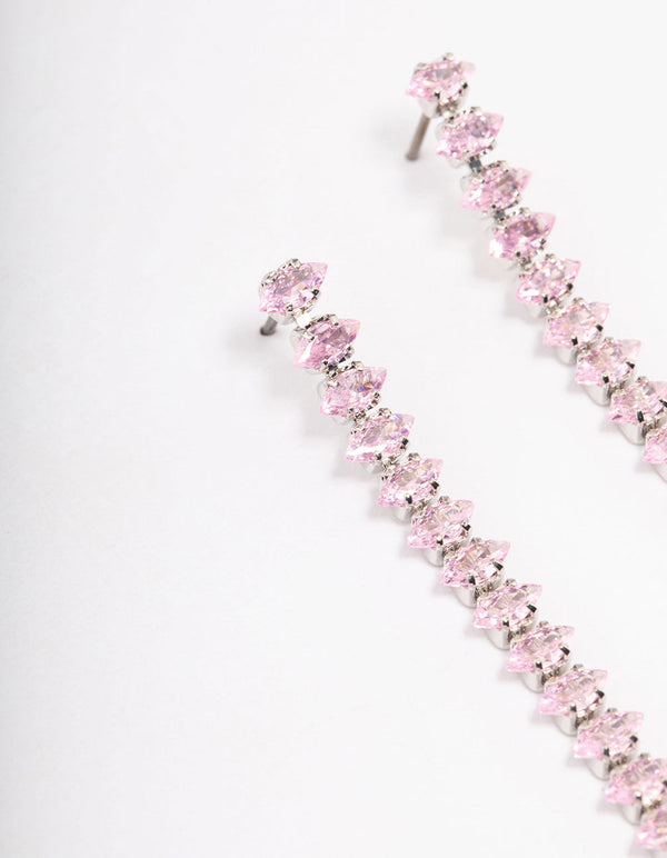 Silver Cubic Zirconia Marquise Square Drop Earrings