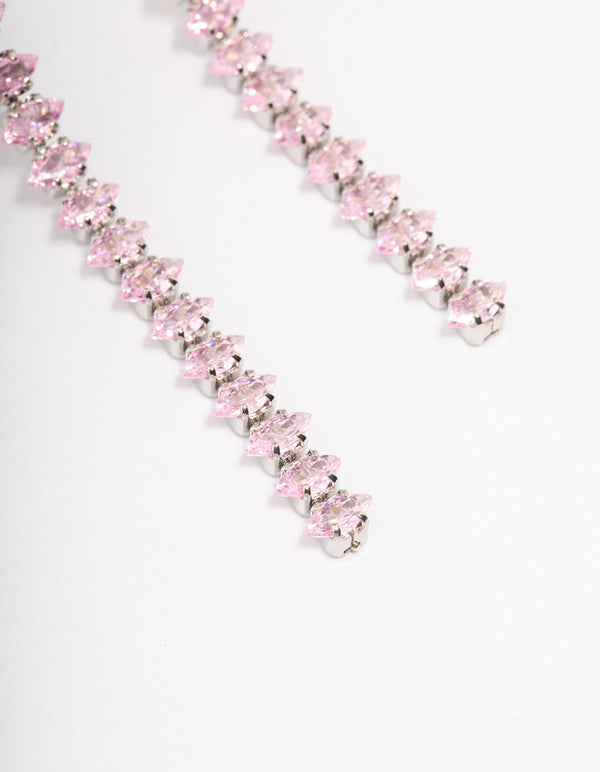 Silver Cubic Zirconia Marquise Square Drop Earrings