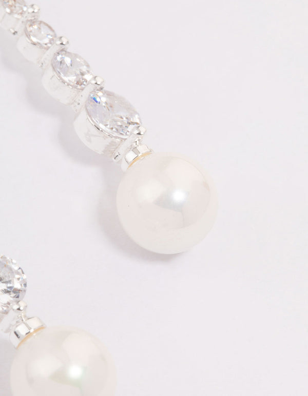 Silver Cubic Zirconia Pearl Drop Earrings