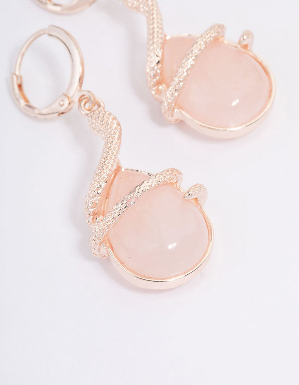 Rose Gold Rose Quartz Snake Wrapped Drop Earrings
