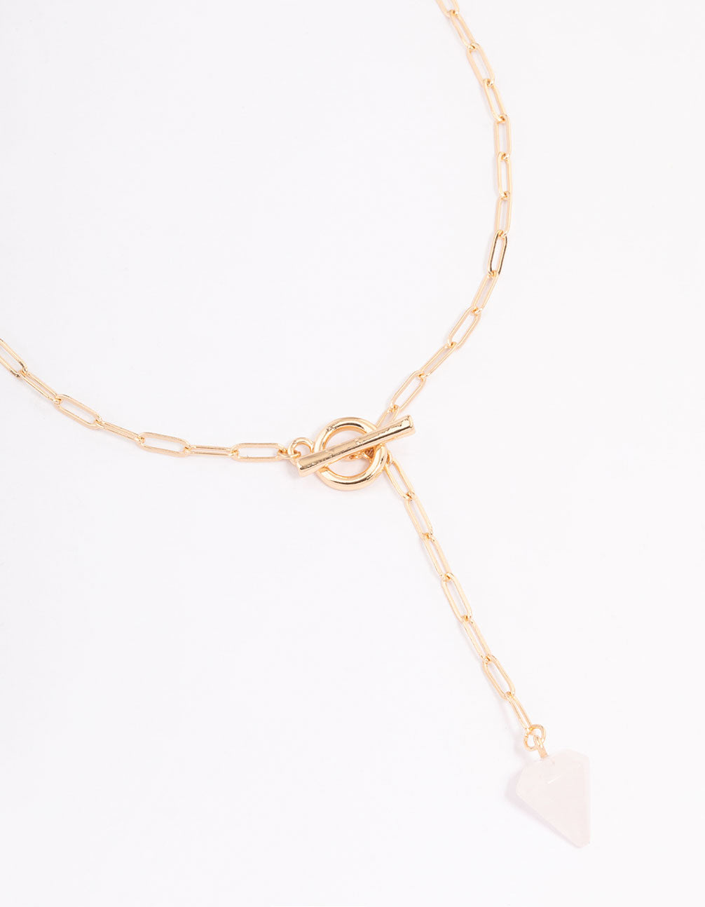 Gold Rose Quartz Charm T&O Pendant Necklace