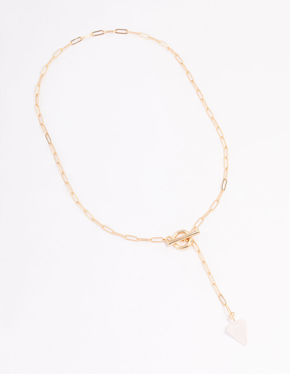 Gold Rose Quartz Charm T&O Pendant Necklace