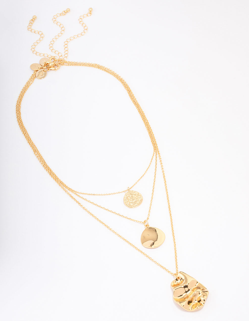 Gold Plated Trio Layered Molten Disc Necklace
