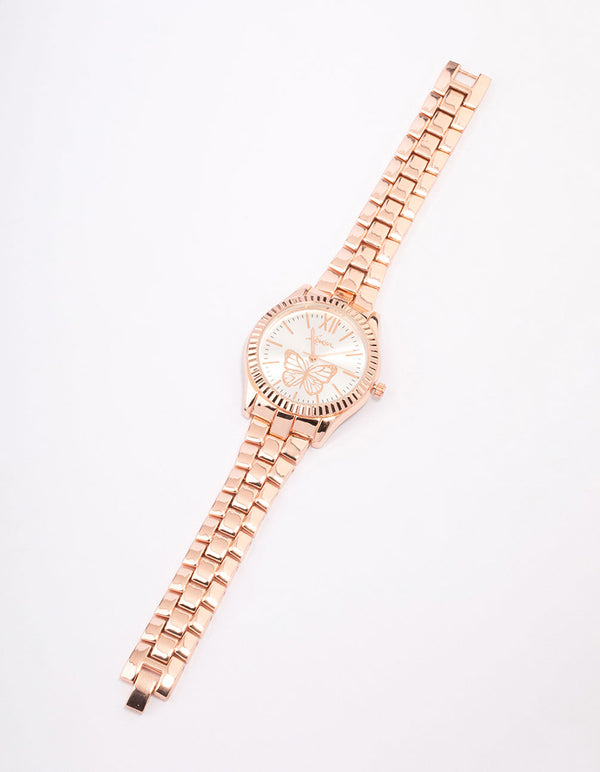 Rose Gold Butterfly Bezel Watch