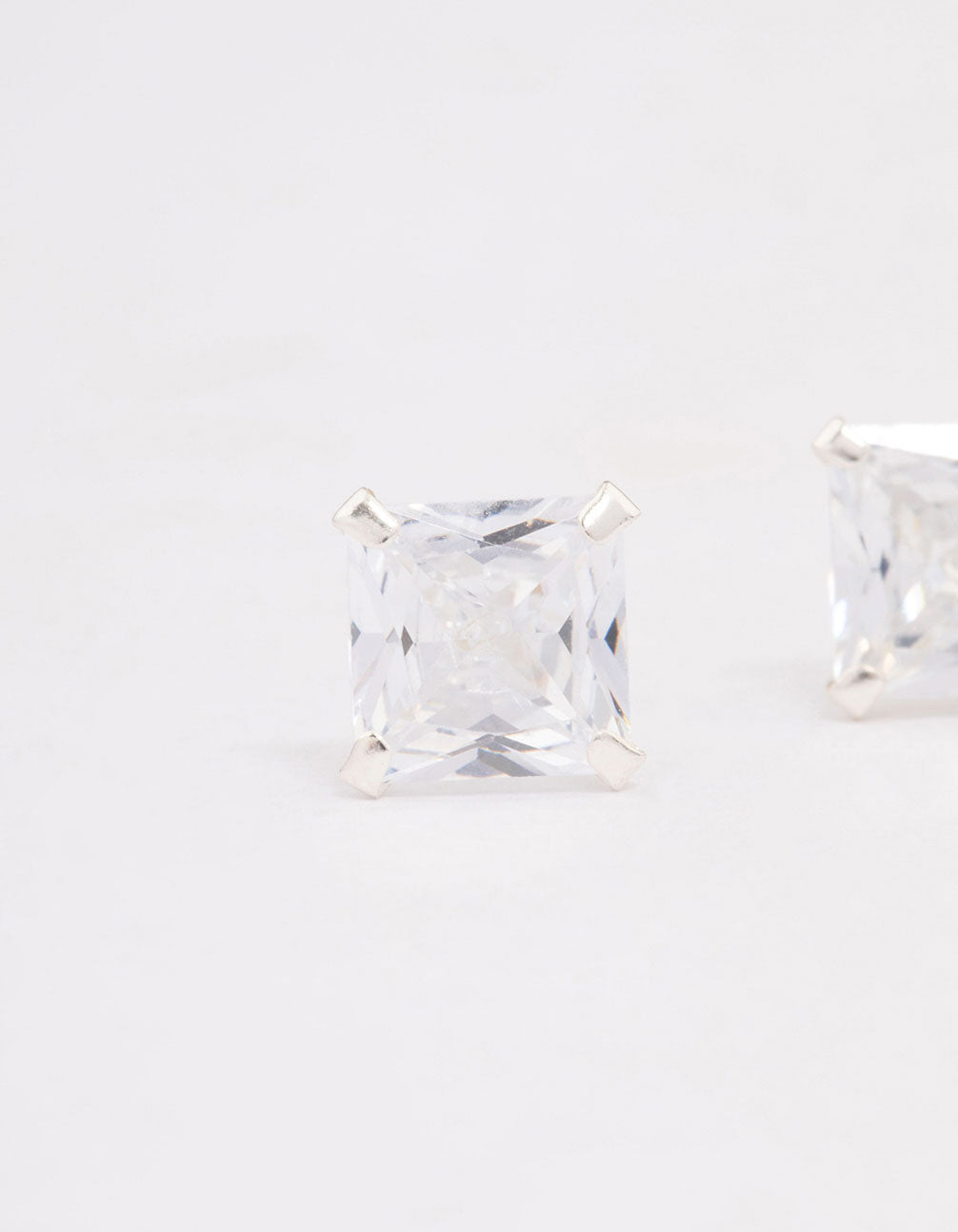 Sterling Silver Square Cubic Zirconia Stud Earrings