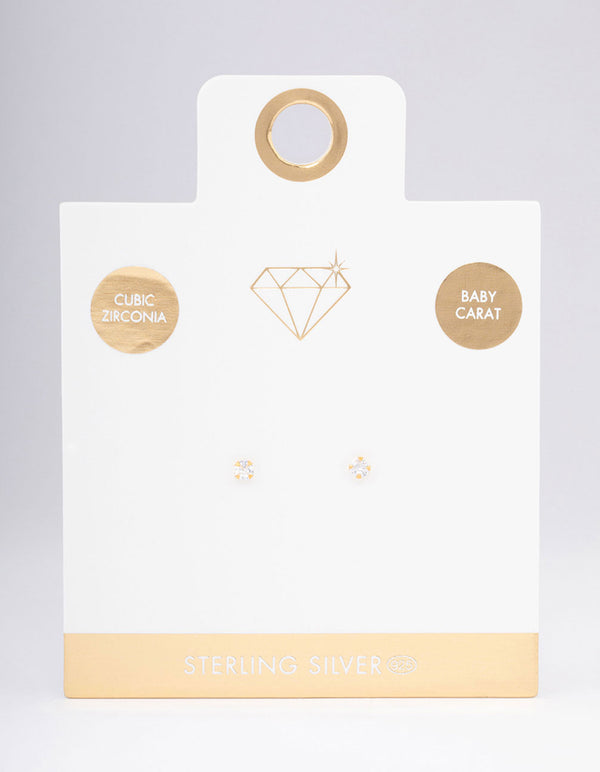 Gold Plated Sterling Silver Cubic Zirconia Baby Stud Earrings