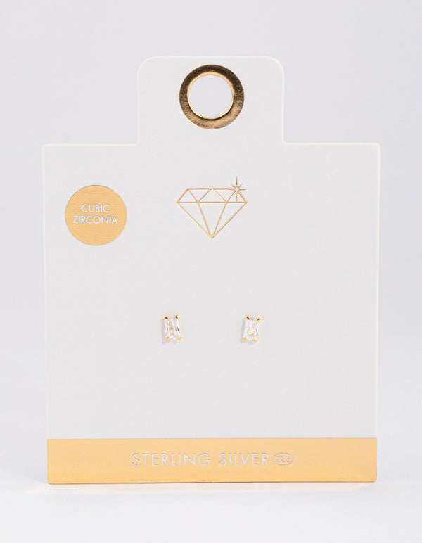 Gold Plated Sterling Silver Baguette Stud Earrings