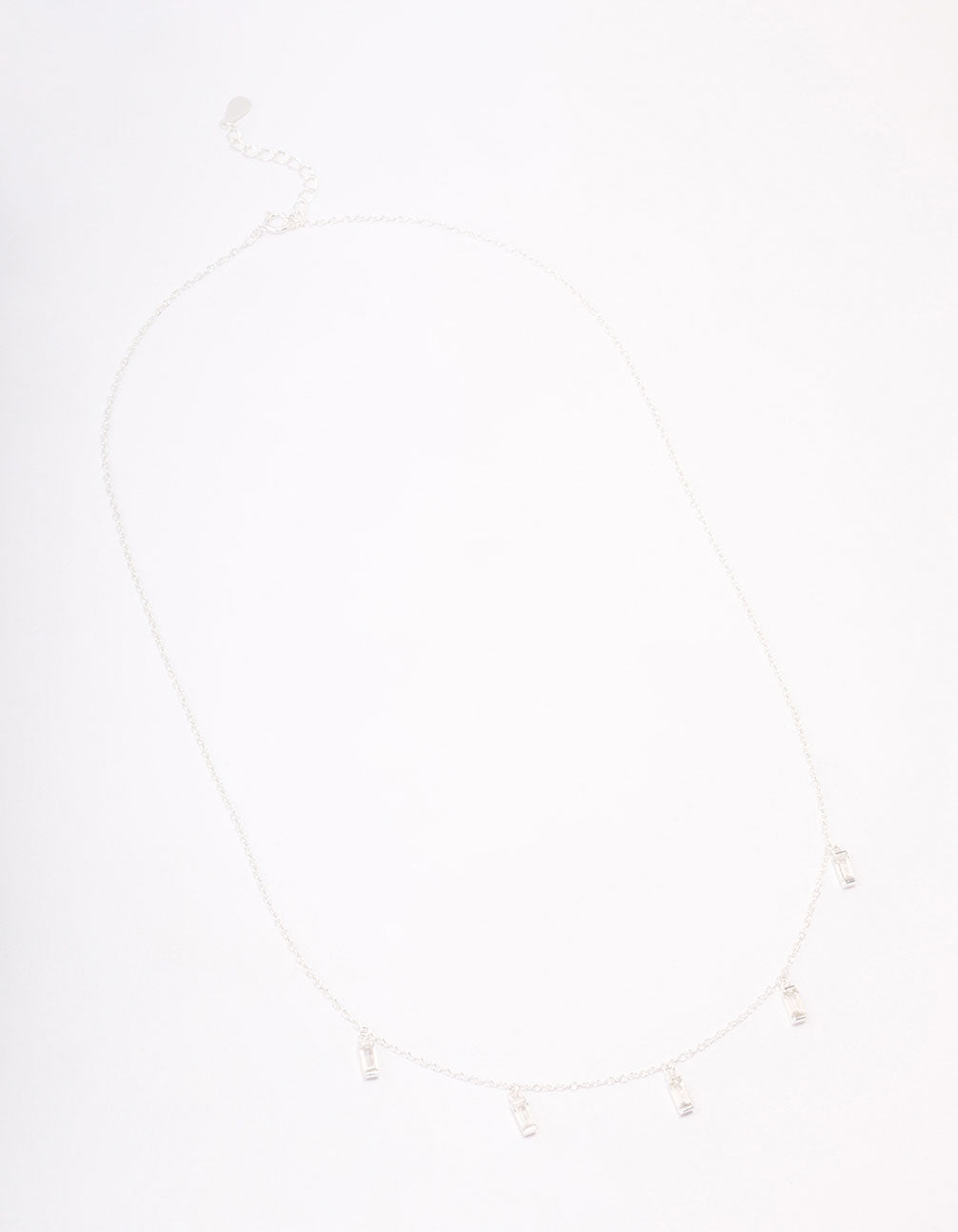 Sterling Silver Baguette Drop Pendant Necklace