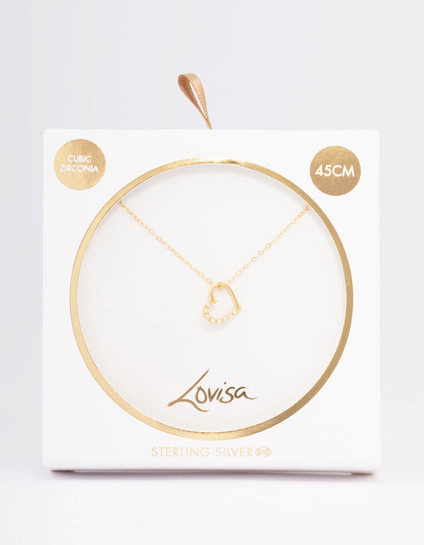 Gold Plated Sterling Silver Open Cubic Zirconia Heart Pendant Necklace