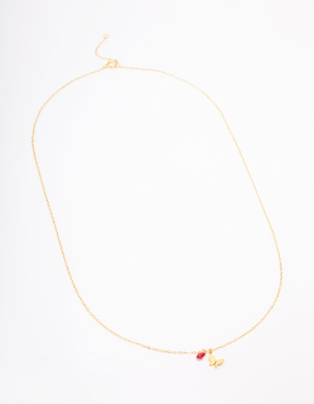 Gold Plated Sterling Silver Red Stone Butterfly Pendant Necklace