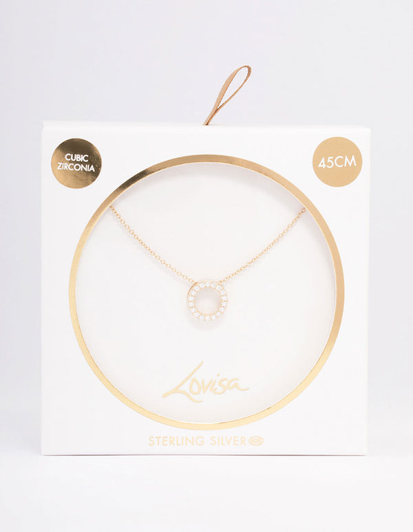 Gold Plated Pave Sterling Silver Circle Pendant Necklace