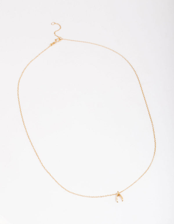 Gold Plated Sterling Silver Wishbone Pendant Necklace