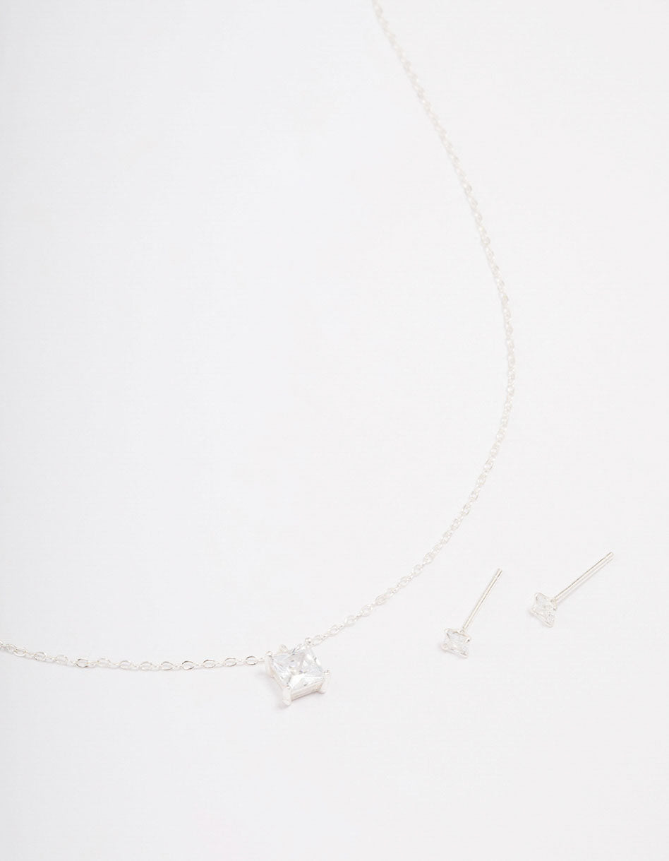 Sterling Silver Cubic Zirconia Princess Jewellery Set