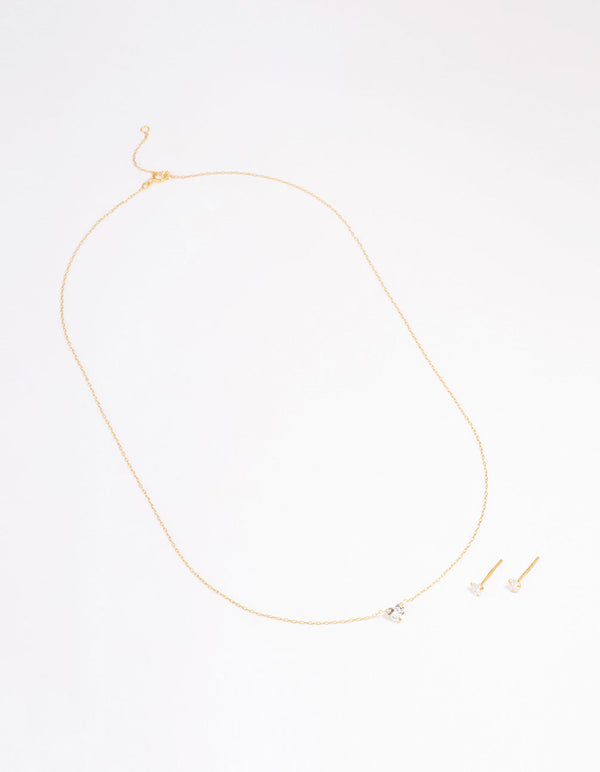 Gold Plated Sterling Silver Cubic Zirconia Heart Jewellery Set