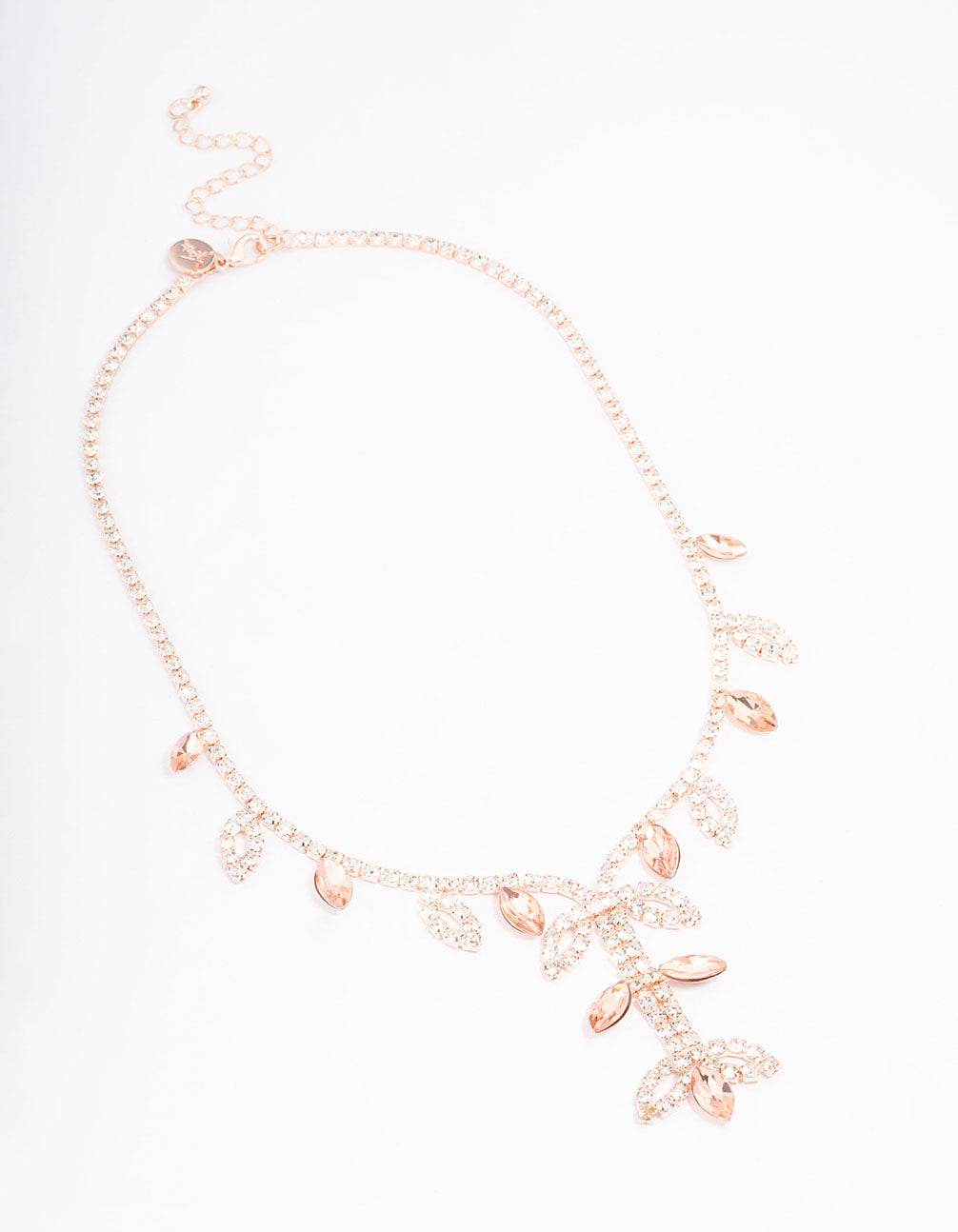 Rose Gold Leaf Decorative Diamante Necklace