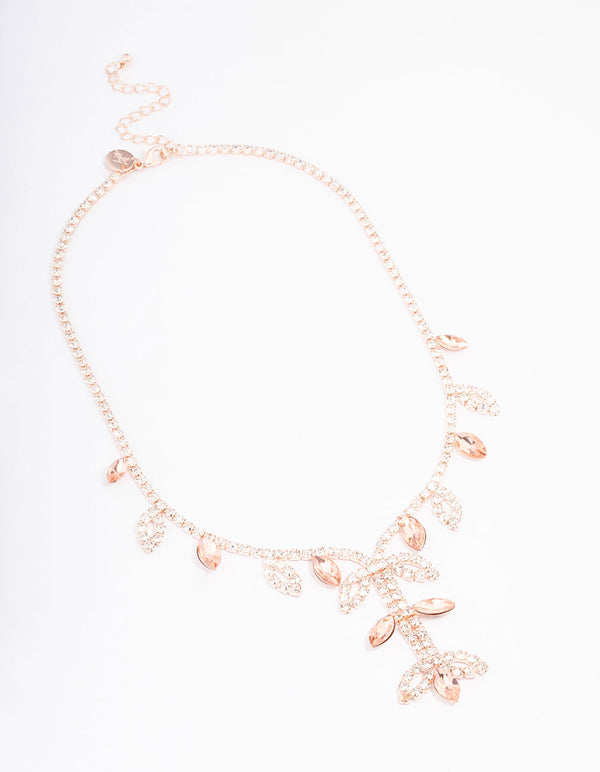 Rose Gold Leaf Decorative Diamante Necklace