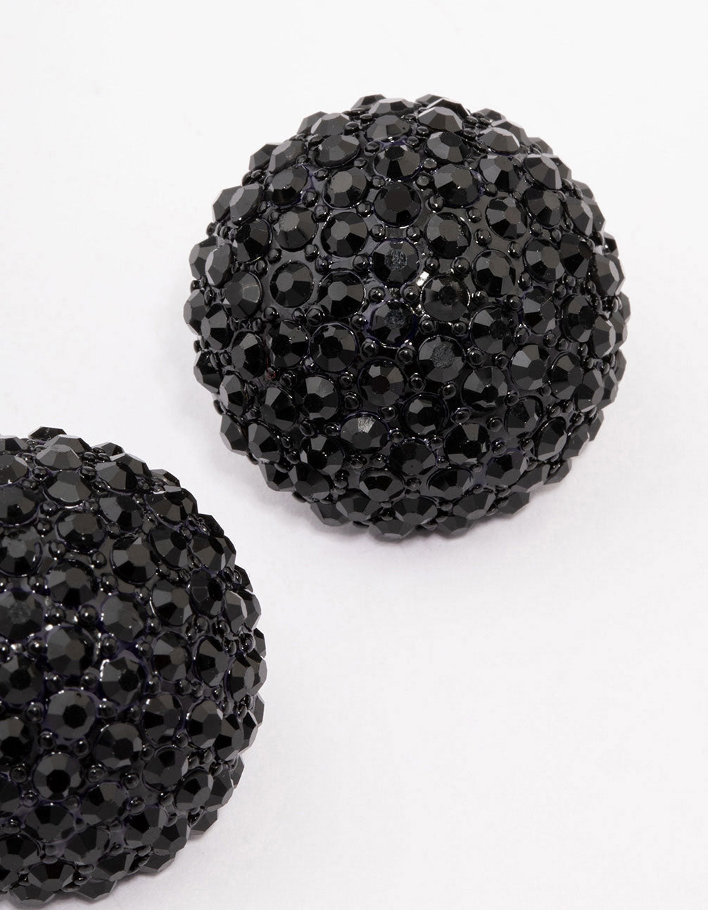 Black Coated Statement Diamante Dome Stud Earrings