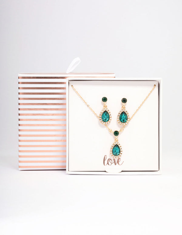 Gold Round & Pearl Halo Jewellery Set