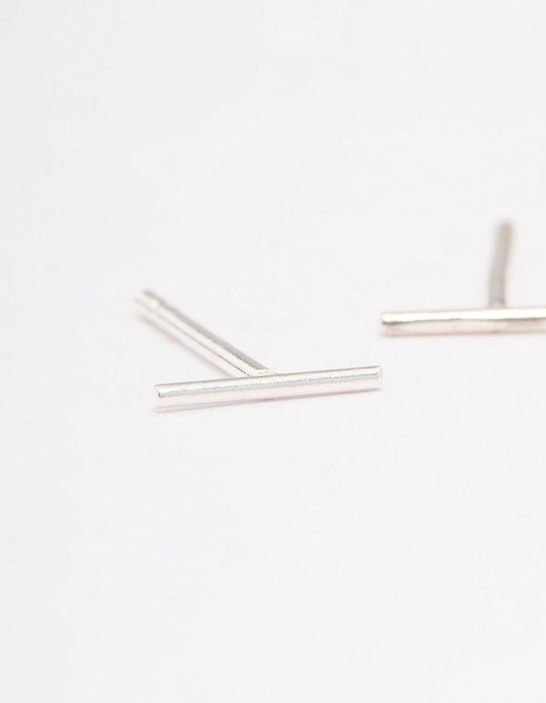 Sterling Silver Plain Bar Stud Earrings