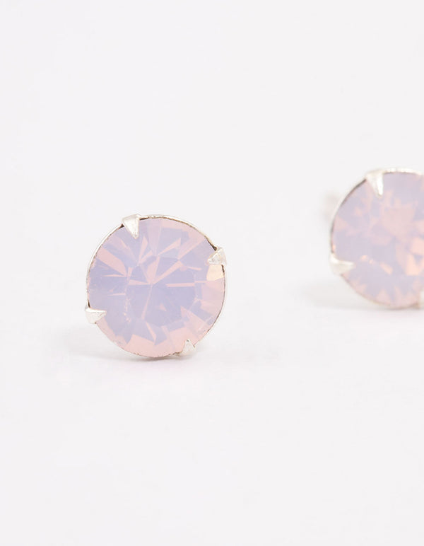 Sterling Silver Pink Oval Stud Earrings