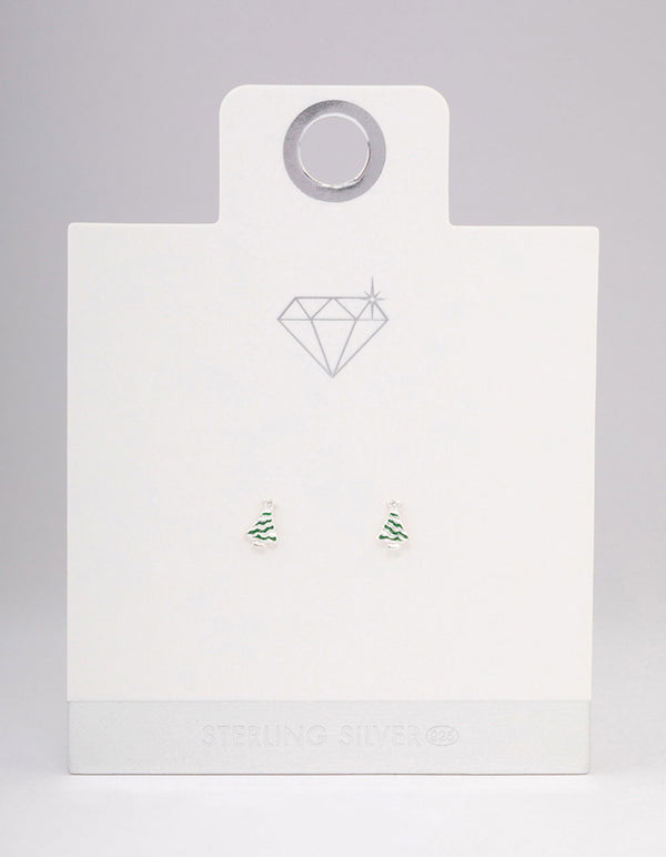 Sterling Silver Tinsel Christmas Tree Stud Earrings