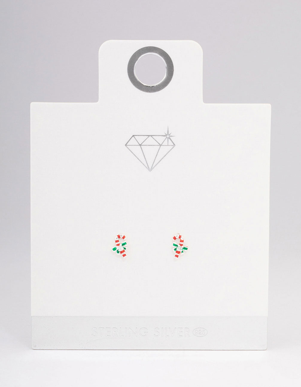 Sterling Silver Red Candy Cane Stud Earrings