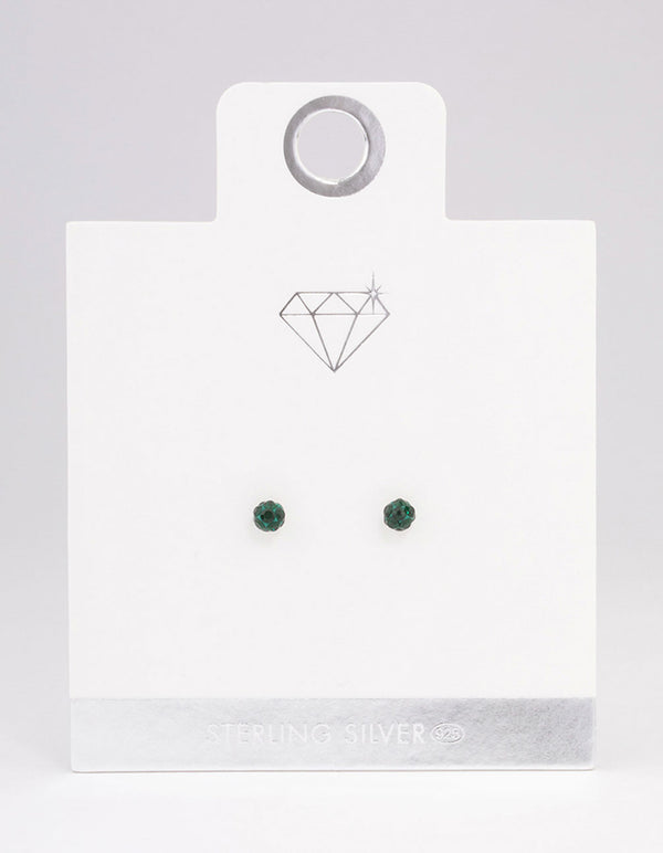 Sterling Silver Green Fireball Stud Earrings