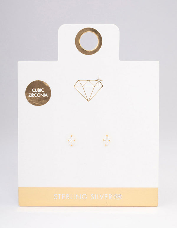 Gold Plated Sterling Silver Oval Cubic Zirconia Stud Earrings