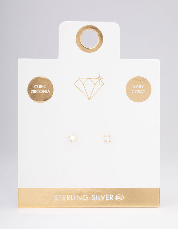 Gold Plated Sterling Silver Baby Pear Cubic Zirconia Stud Earrings