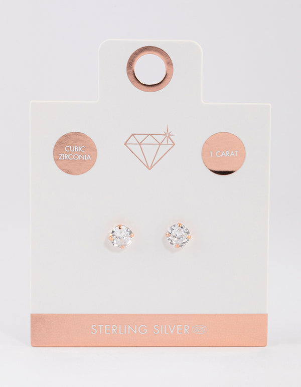 Rose Gold Plated Sterling Silver Cubic Zirconia Stud Earrings