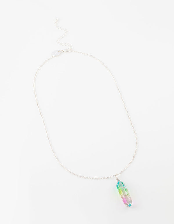 Silver Rainbow Wrapped Shard Necklace
