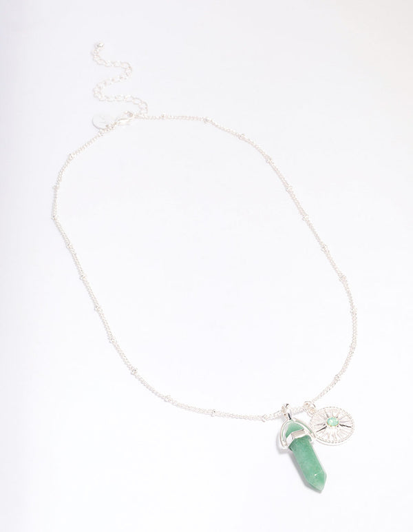 Silver Green Fluorite Shard Disc Necklace