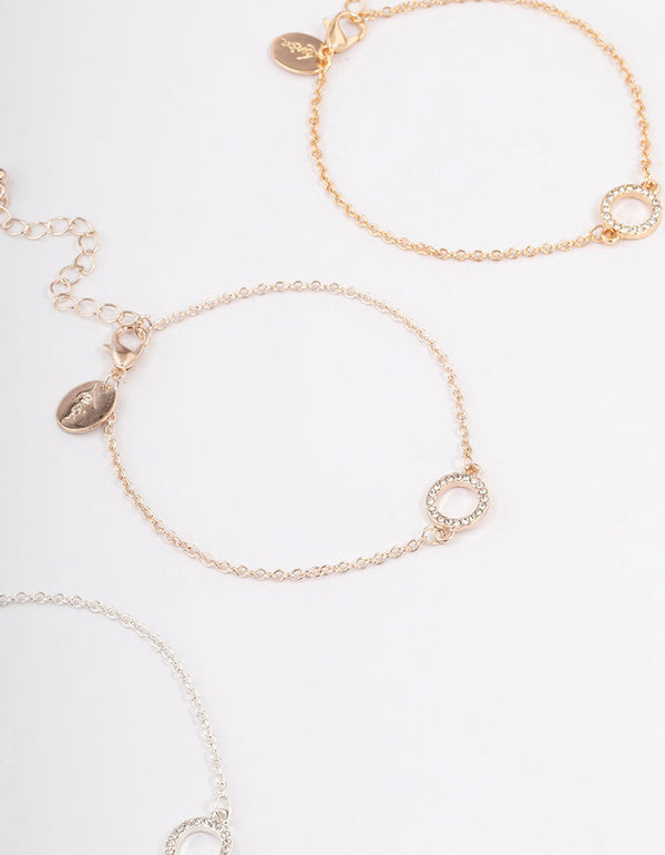 Mixed Metal Diamante Open Circle Bracelet 3-Pack
