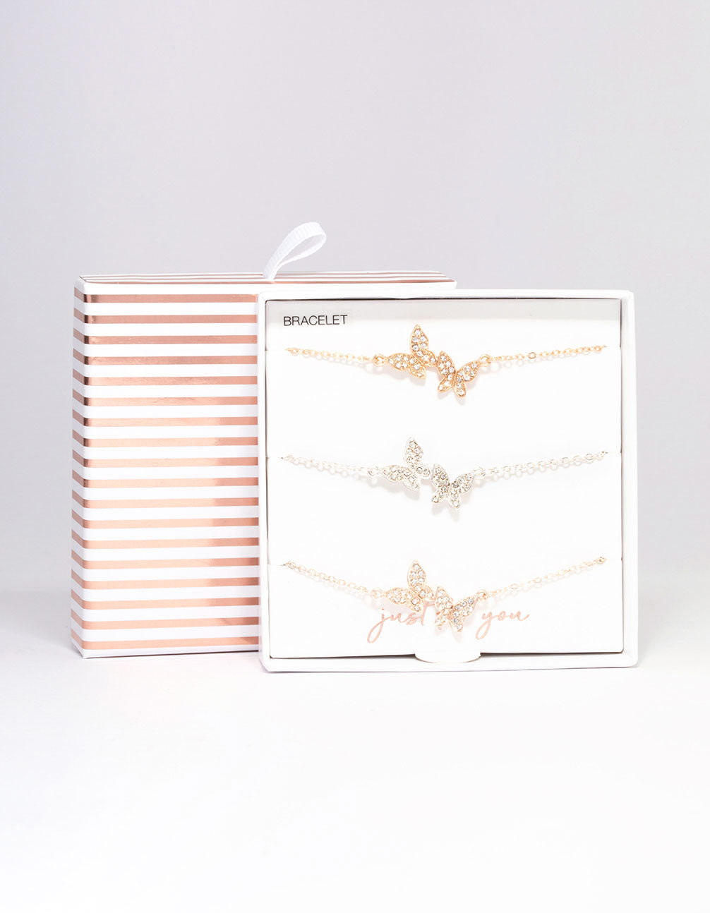 Mixed Metal Pave Butterfly Bracelet 3-Pack