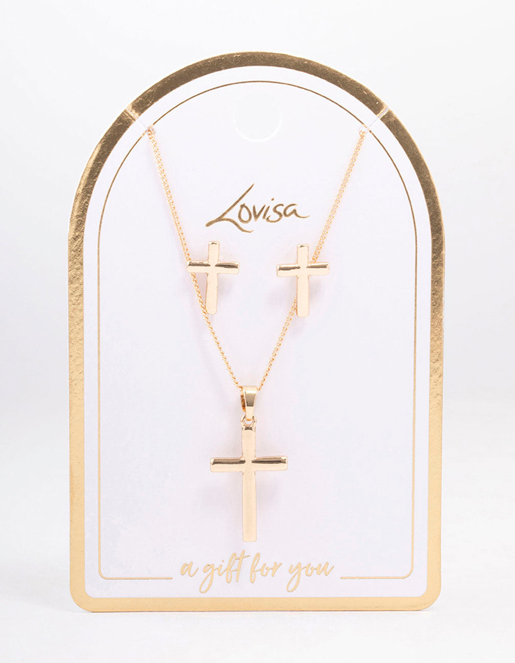 Gold Plain Cross Jewellery Set