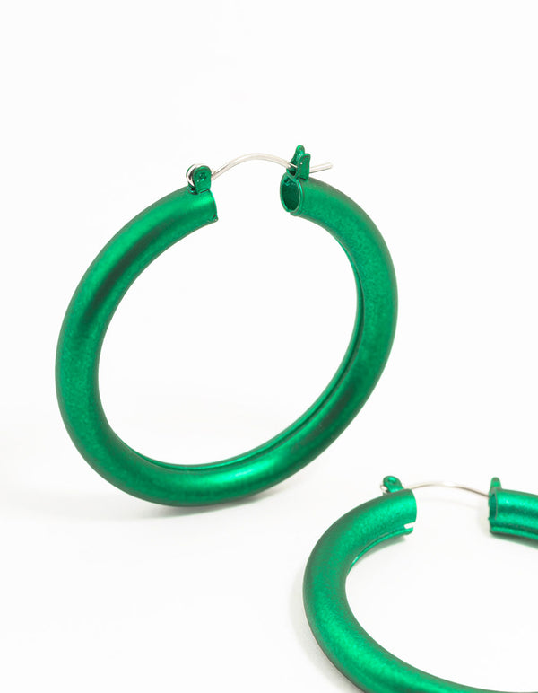 Green Silver Pearlised Hoop Earrings