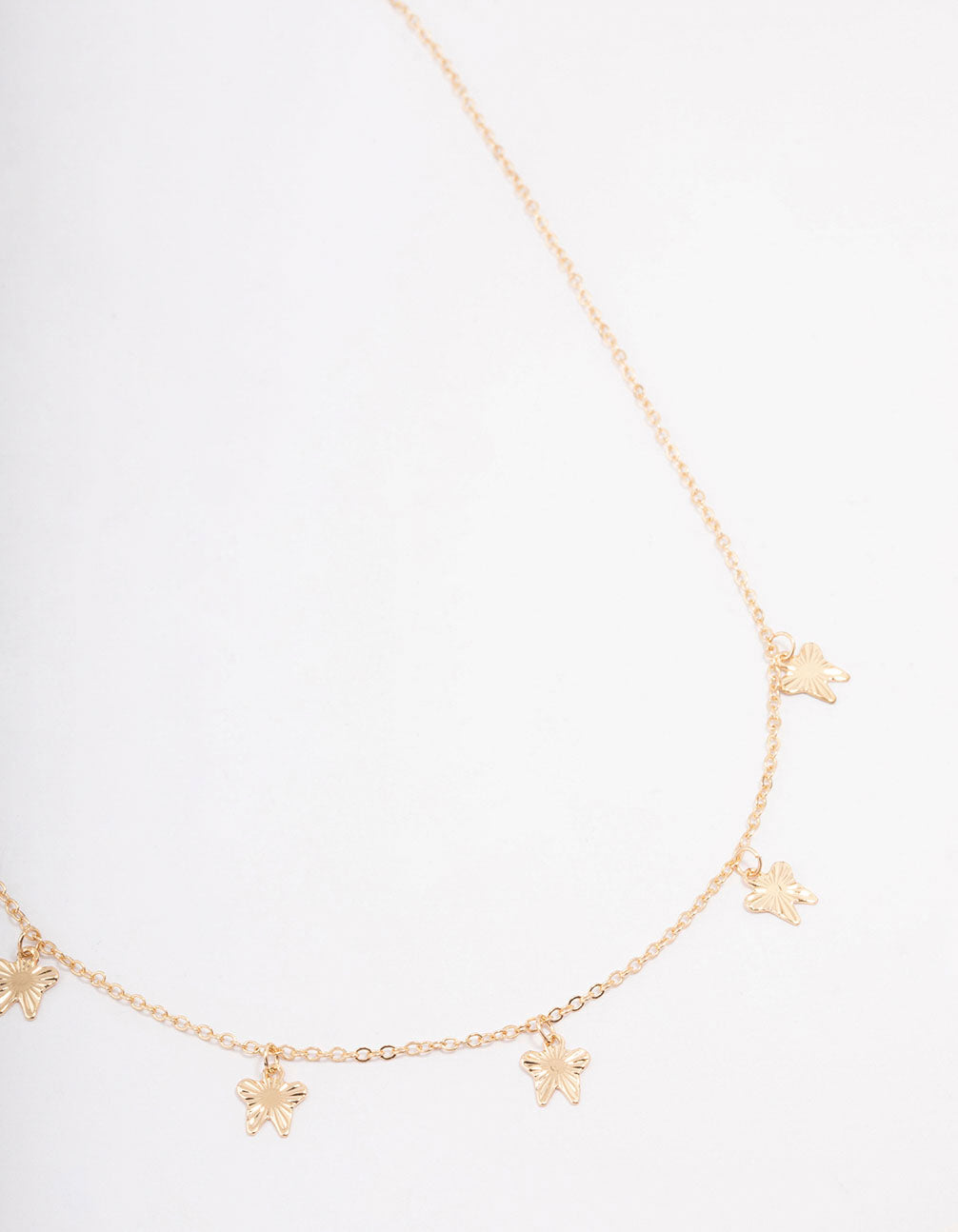Gold Textured Butterfly Droplet Necklace