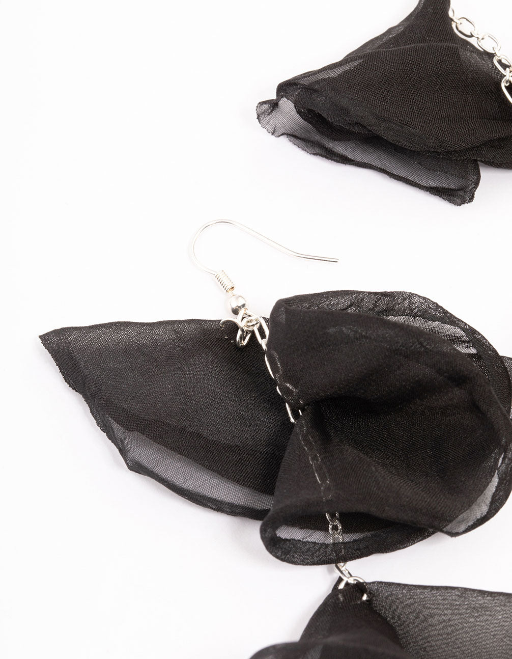 Black Ribbon Twirl Drop Earrings