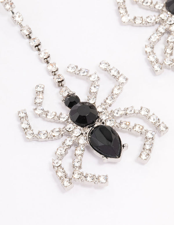 Silver Bling Spider Drop Earrings