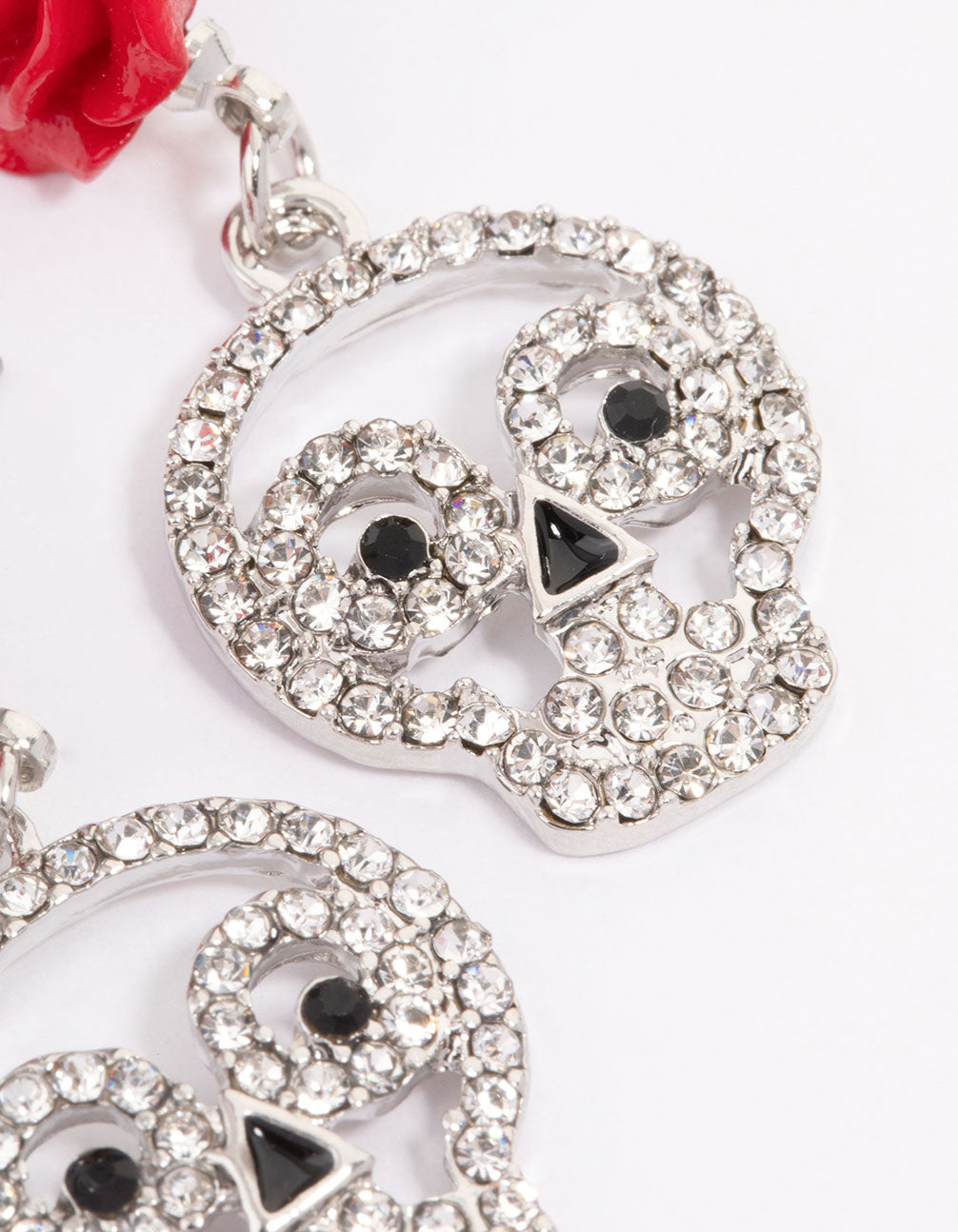 Silver Floral Skull Drop Earrings