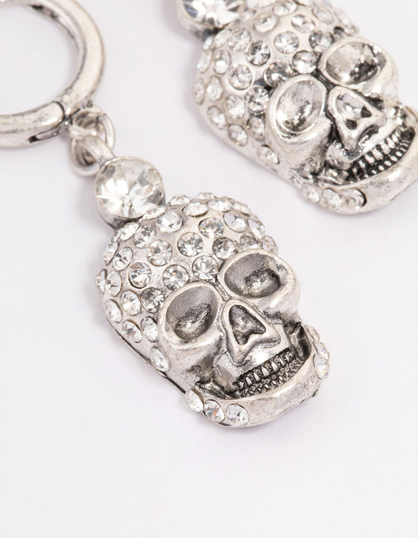 Silver Mini Skull Drop Earrings