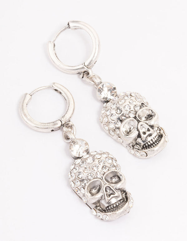 Silver Mini Skull Drop Earrings