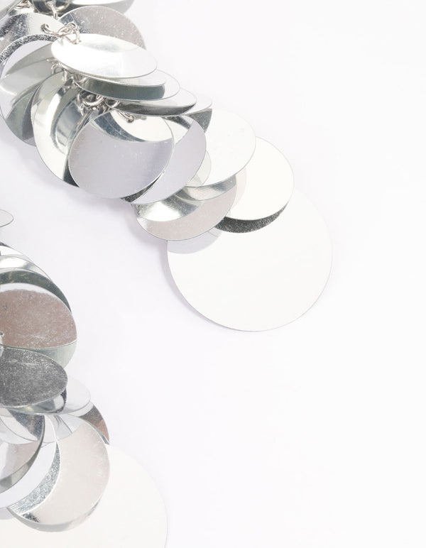 Silver Round Sequined Drop Earrings